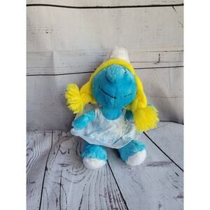 Vintage Wallace Berrie & Co. Smurfette Plush Toy Pigtails Hair 8" Sitting Height